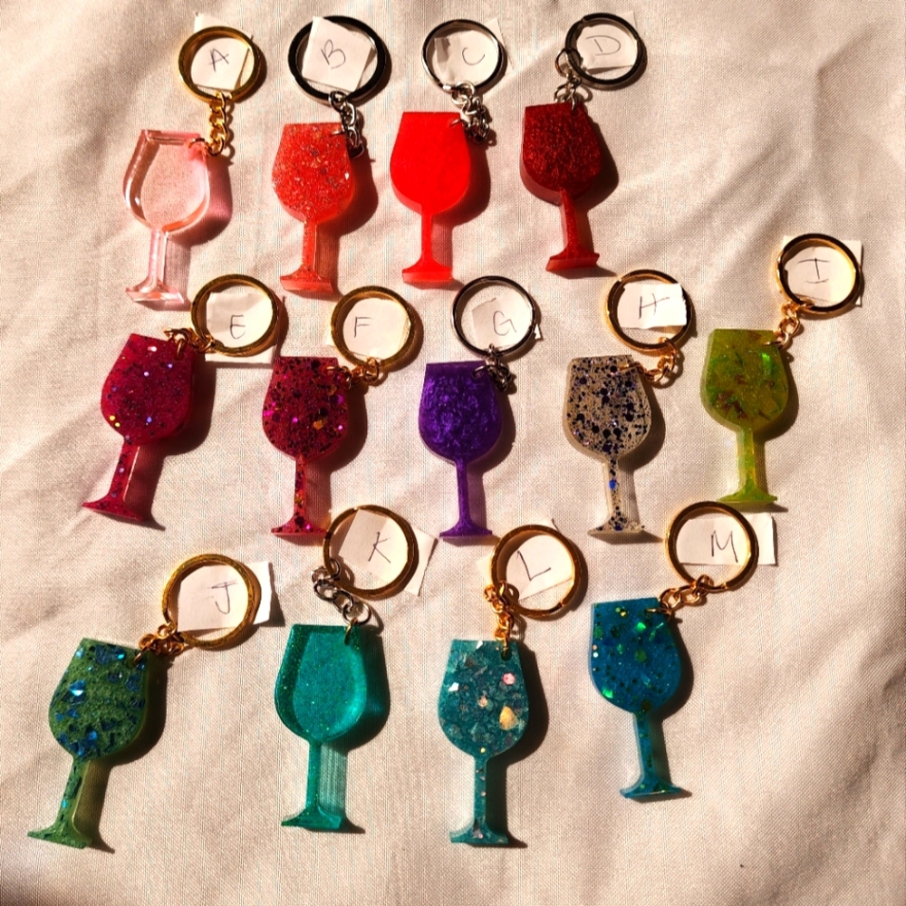 Brand New Handmade wine glass keychain/bag charm